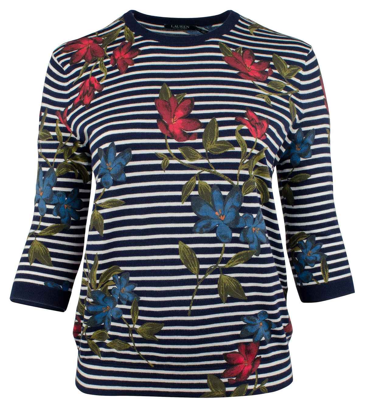 Lauren Ralph Lauren Women's Plus Striped Floral Print Top NM 1X