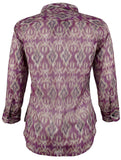 Lauren Ralph Lauren Women's Ikat Printed Button Down Blouse Top-M-Medium
