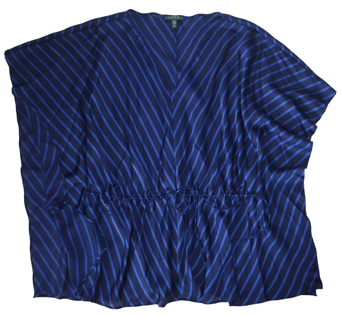 Ralph Lauren Women's Batwing Sleeve Stripe V neck Tunic Top Navy Blue Small