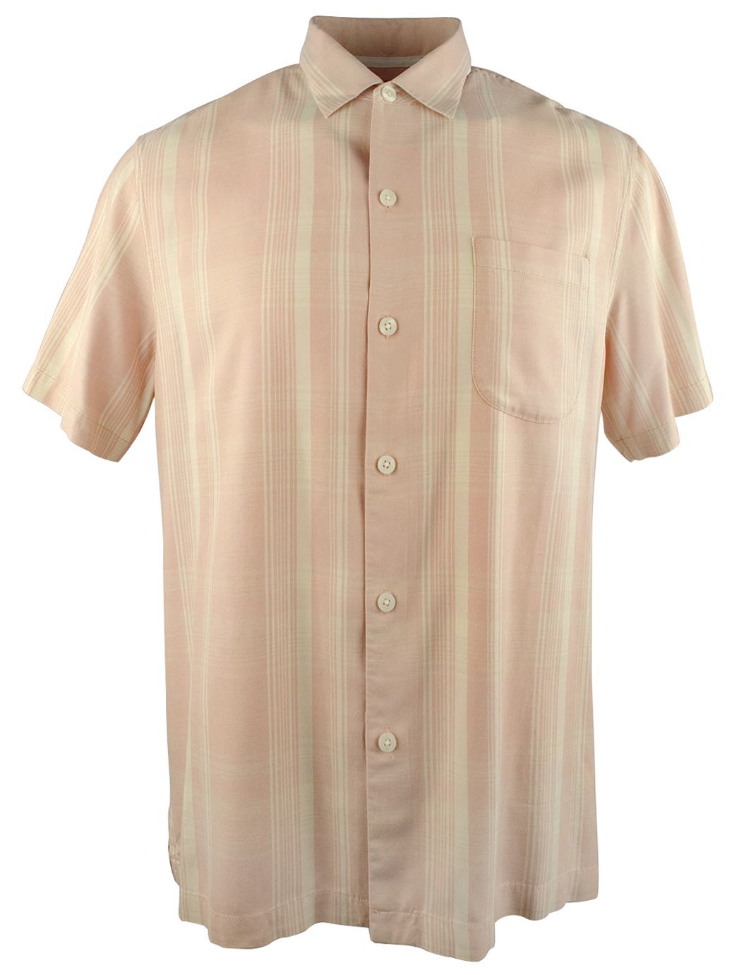Tommy Bahama Plaidopuerto Silk Camp Short Sleeve Shirt (Small, White Peach)