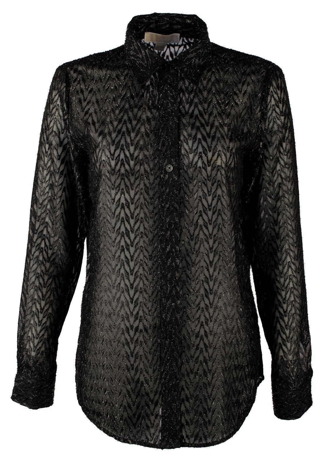 Michael Kors Women's Chiffon Chevron Patterned Shirt B XS