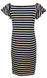 Lauren Ralph Lauren Women's Petite Off the Shoulder Striped Dress Indigo Blue