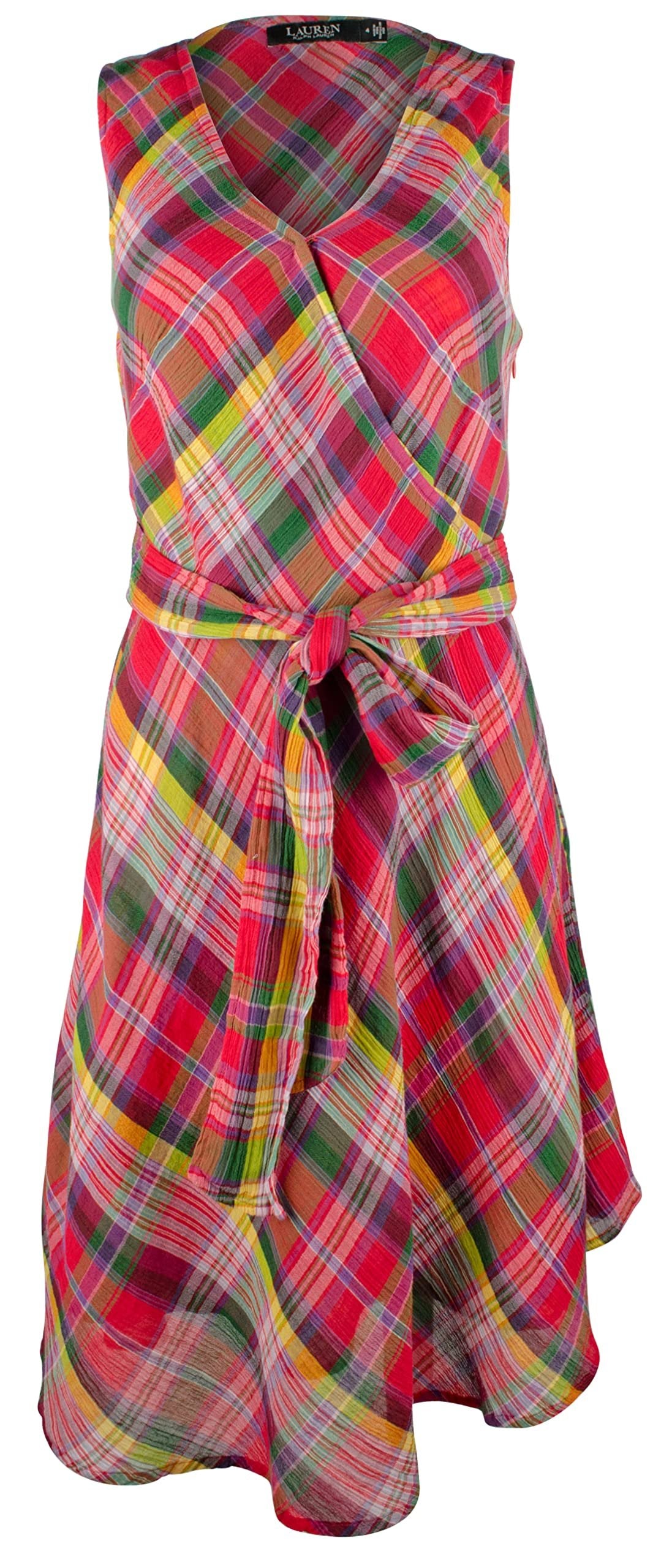 Ralph Lauren Women's Crinkle Surplice V  Neck Sleeveless Waist Dress