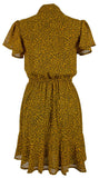 Michael Kors Women's Leopard Printed Cap Sleeve Tie Neck Dress Marigold