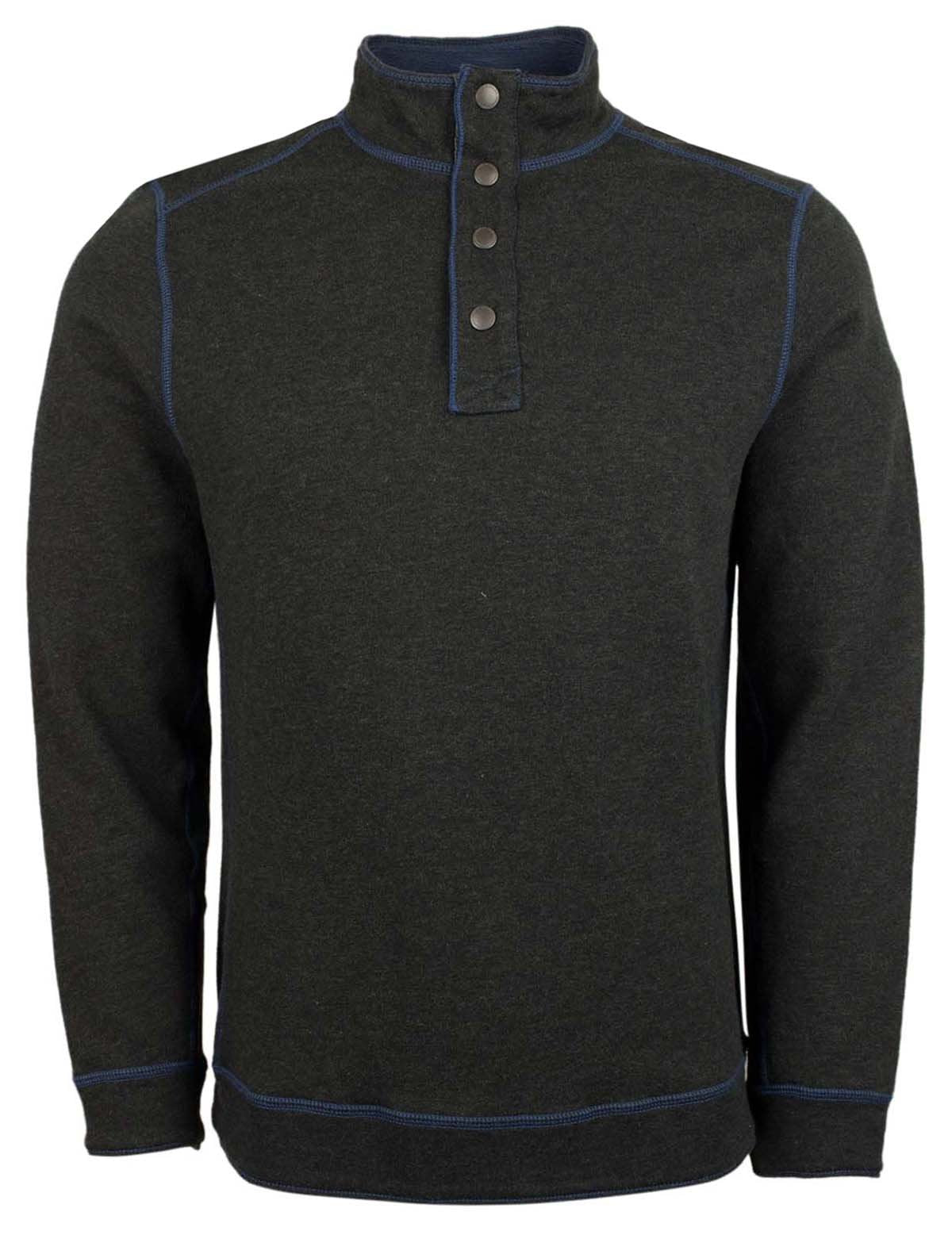 Tommy Bahama Erkek Fliprider Snap Mock Çift Taraflı Sweatshirt Siyah Hthr Küçük