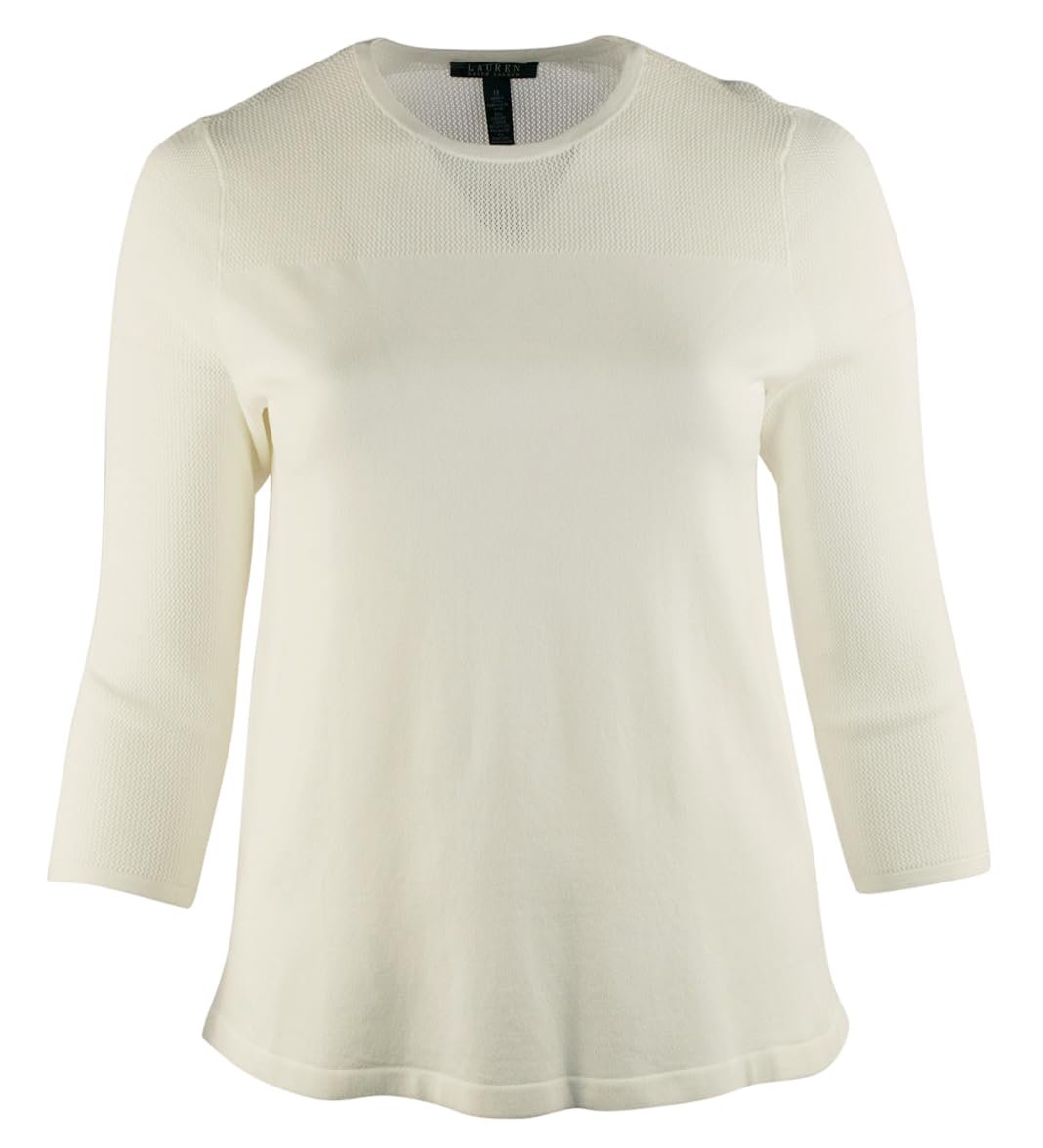 LAUREN RALPH LAUREN Women's Plus Size Mesh Sleeve Crewneck Sweater