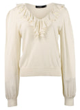 Lauren Ralph Lauren Women's Ruffle Trim V-Neck Pullover Sweater Top WCrm Small