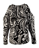Women's Paisley Double Strap Cold Shoulder Shirt Top Black Multi