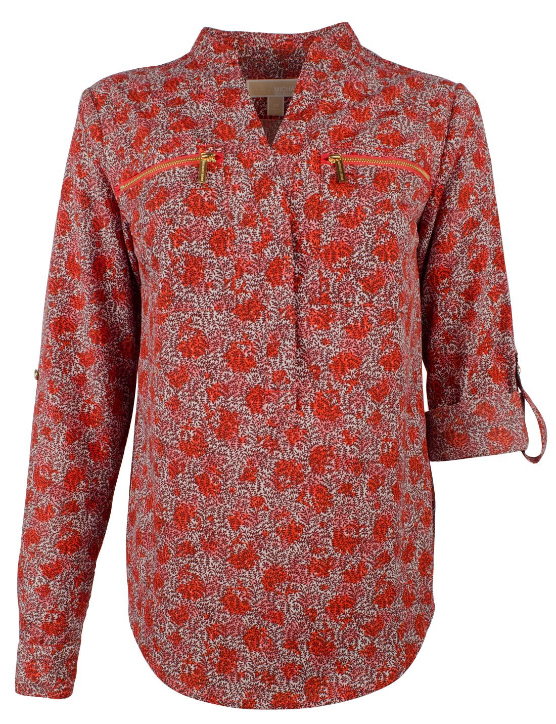 Michael Kors Women's Floral Print Pebble Crepe Zip Pocket Top S S