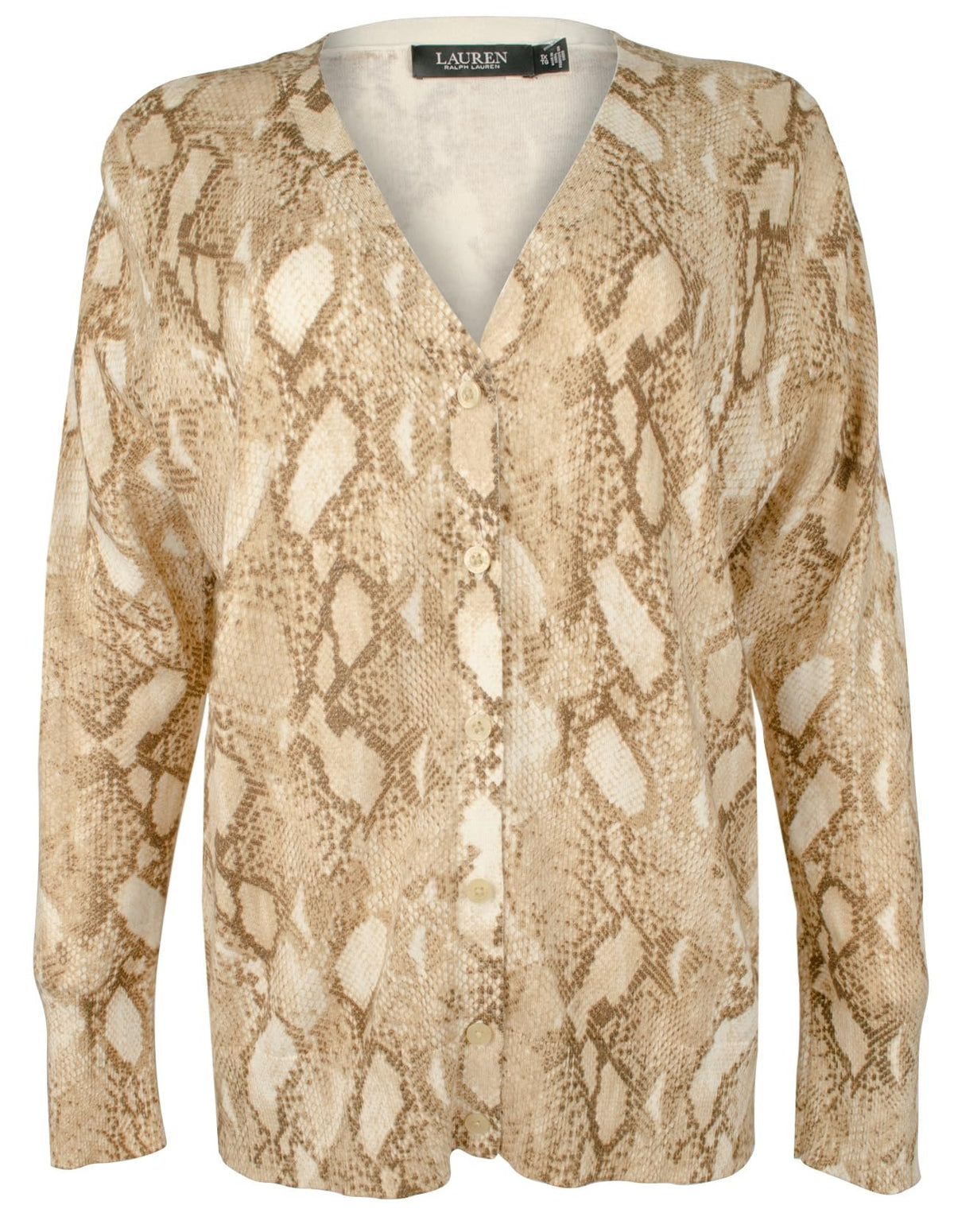 Lauren Ralph Lauren Snakeskin Print Cotton Blend Cardigan Sweater Petite
