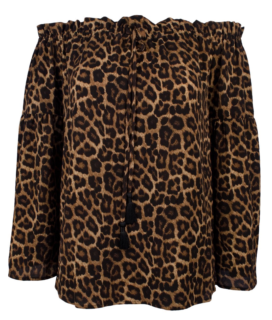 Michael Kors Women's Patterned Off The Shoulder Bell Sleeve Tassel Top C XS