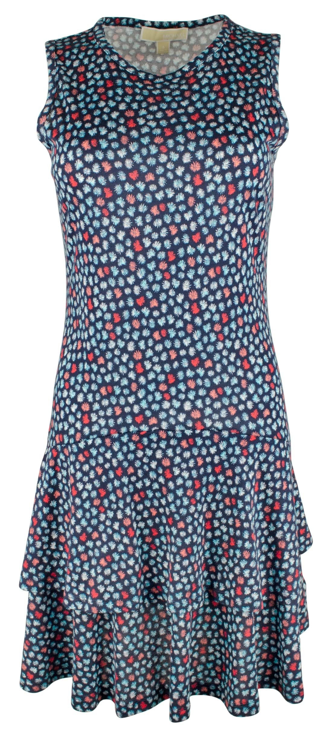 Michael Kors Women's Palm Crew Neck Tiered Flounce Sleeveless Dress