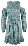 Michael Kors Women's Paisley Cold Shoulder Self Tie Belt Long Sleeved  Dress