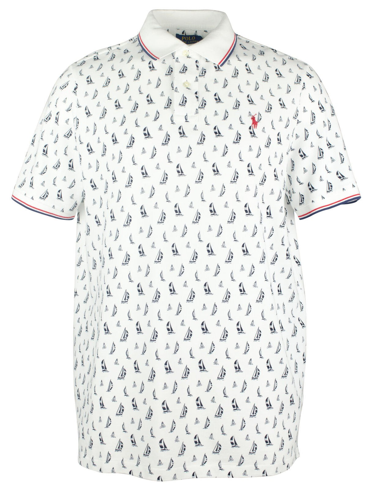 Polo Ralph Lauren Men's Big & Tall Sailboat Print Mesh Polo Shirts White Multi