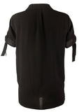 Michael Kors Women's Grommet and Tie Sleeve Top-BLK-L