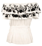Lauren Ralph Lauren Women's Embroidered Jersey Off The Shoulder Blouse Top