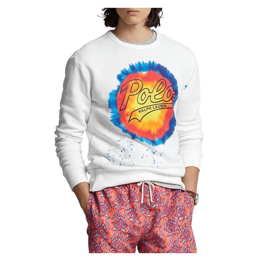 Polo Ralph Lauren Men's Logo Tie-Dye-Print Long Sleeve Fleece Sweatshirt Wht...