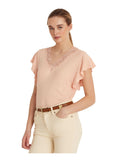 Lauren Ralph Lauren Women's Petite Flutter Sleeve Jersey Top - Pale Pink Size...