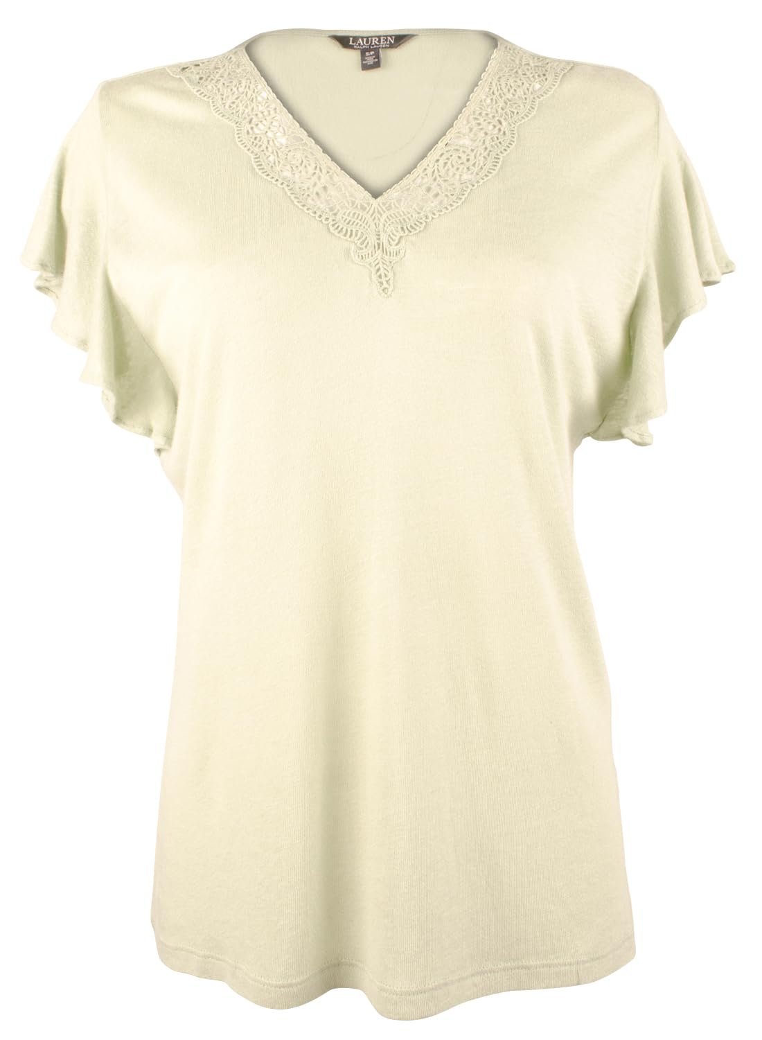 Lauren Ralph Lauren Women's Petite Jersey Flutter-Sleeve Shirt (PXS, Ranch Sage)
