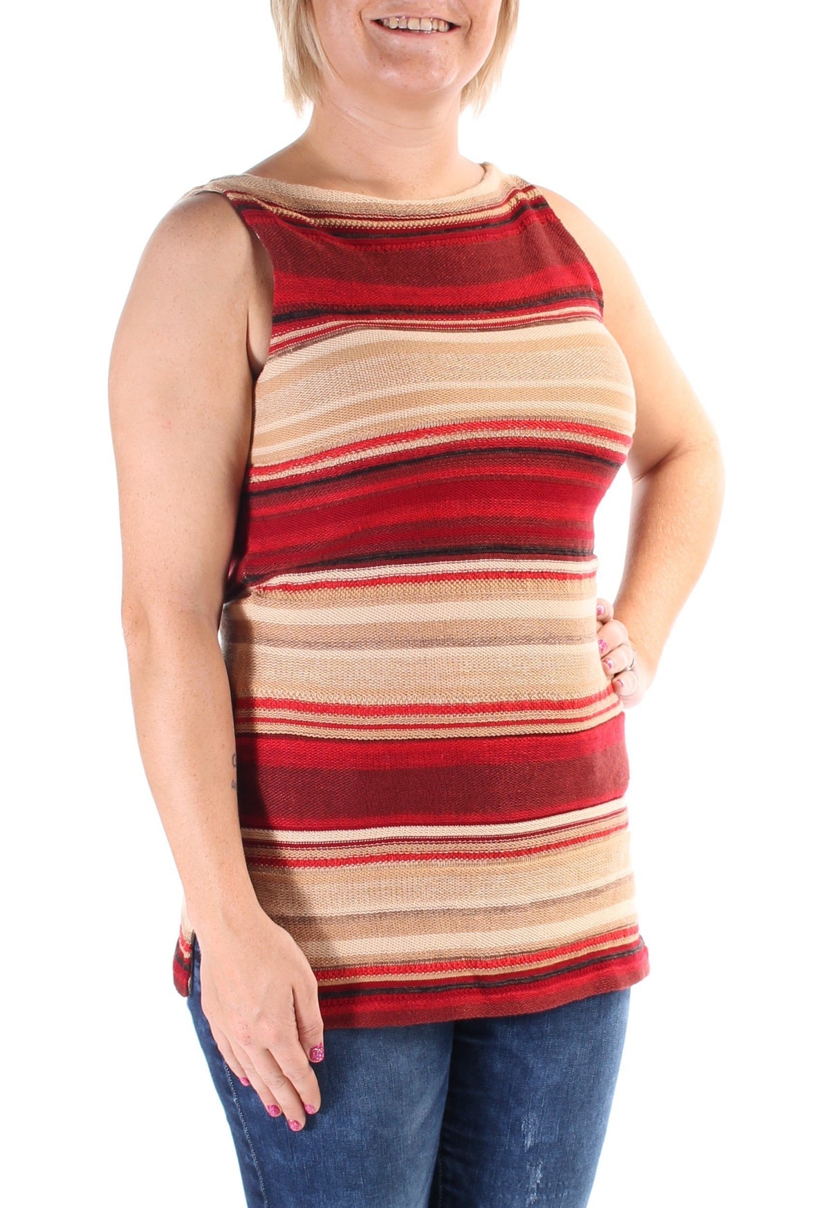 Lauren Ralph Lauren Women's Petite Sleeveless Striped Knit Top