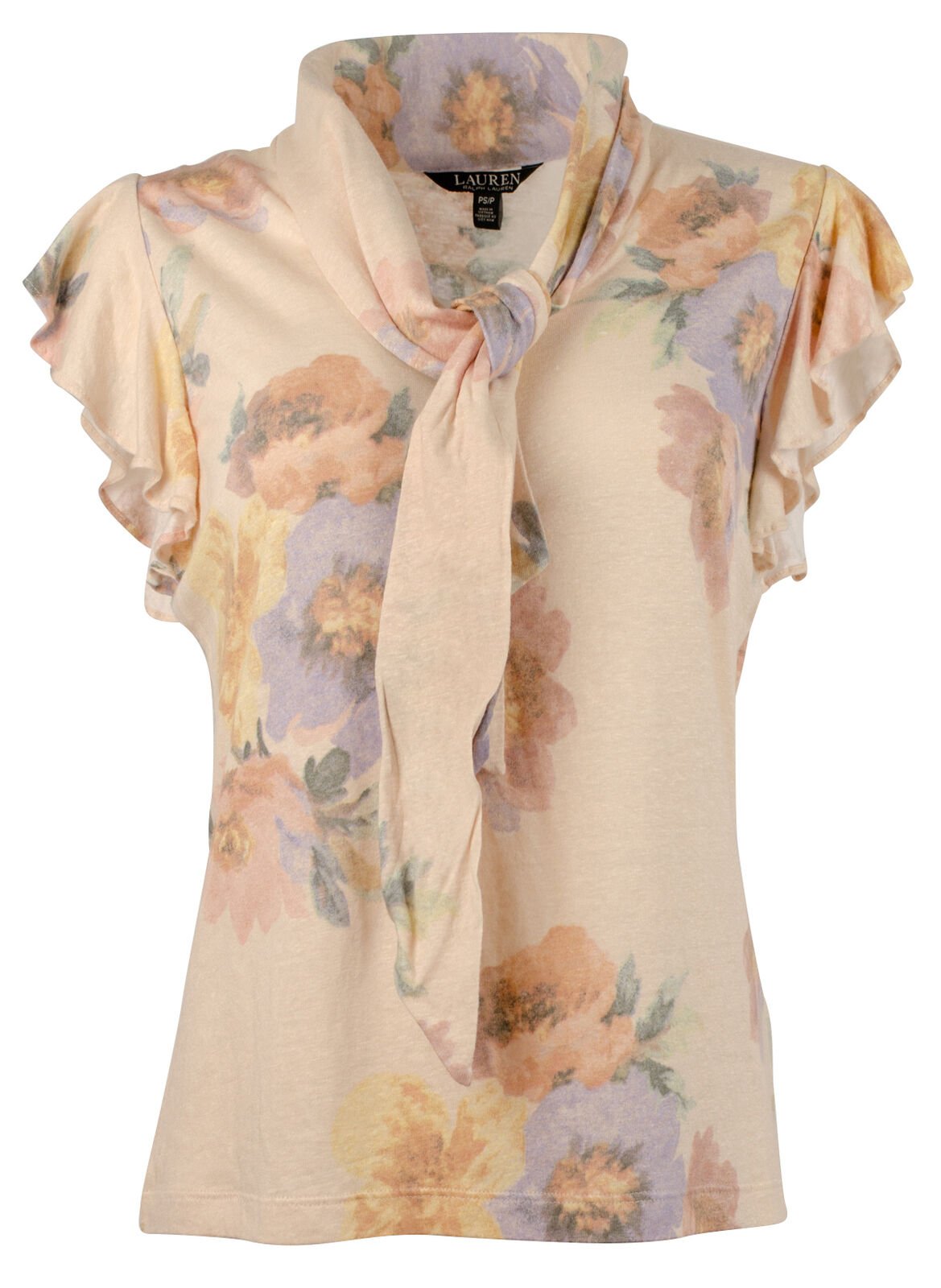 Lauren Ralph Lauren Petite Women's Floral Tie Neck Blouse Top