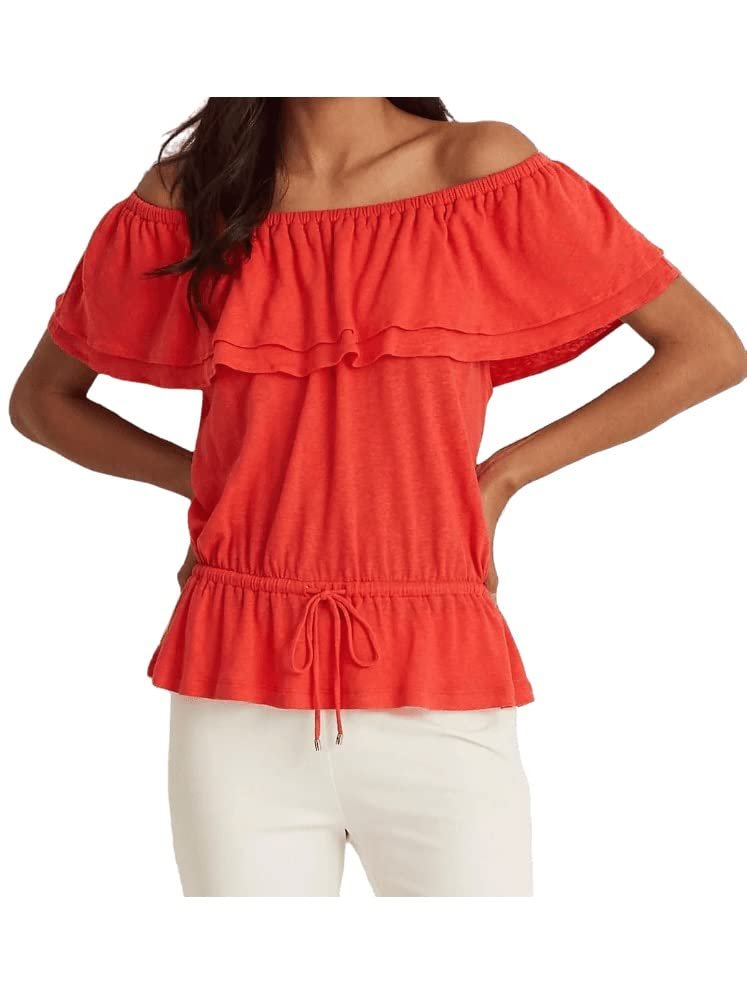 Lauren Ralph Lauren Women’s Off The Shoulder Jersey Blouse in Tomato