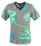 LAUREN RALPH LAUREN Womens Petites Striped Floral T-Shirt B/W PS