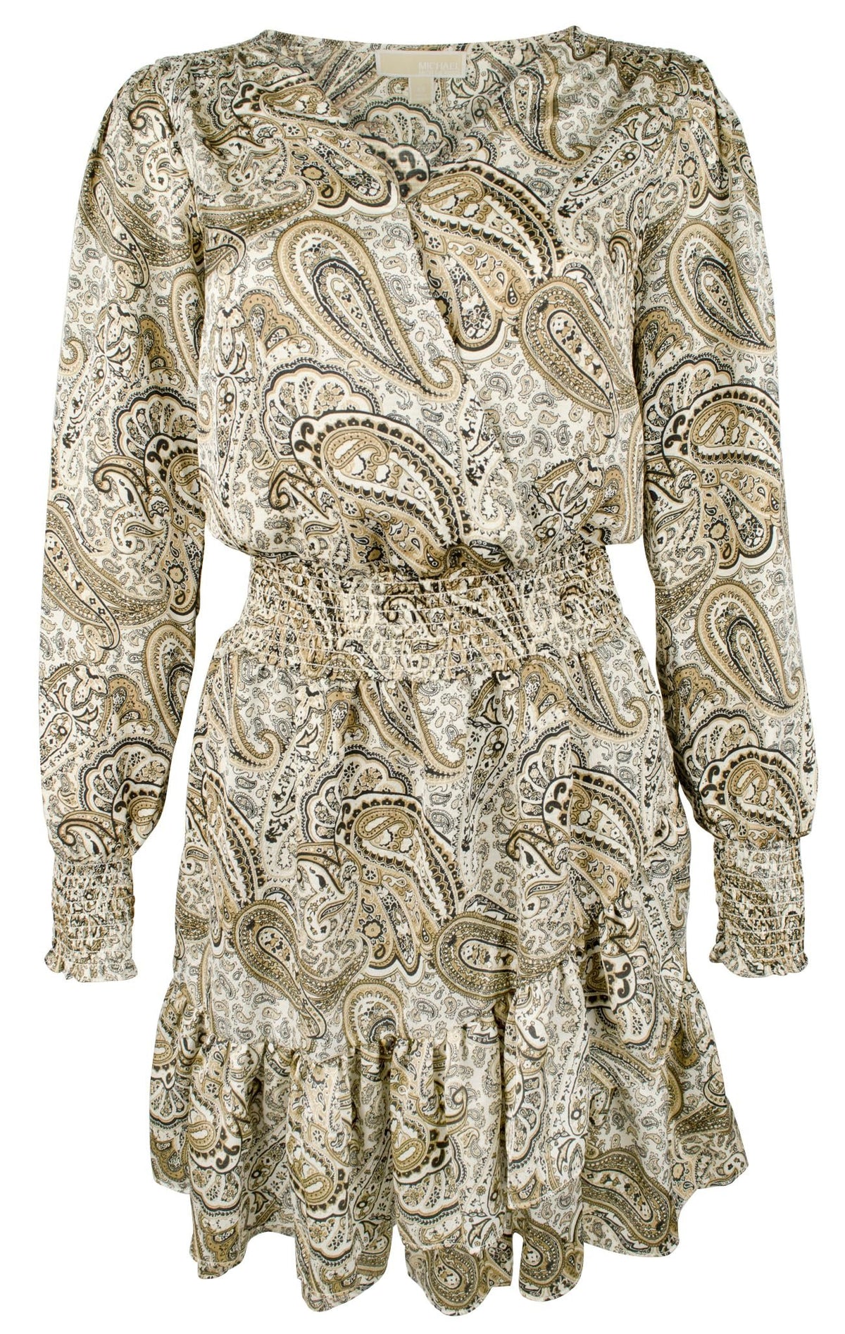 Michael Kors Women's Long Sleeve Paisley Print V Neck Midi Dress