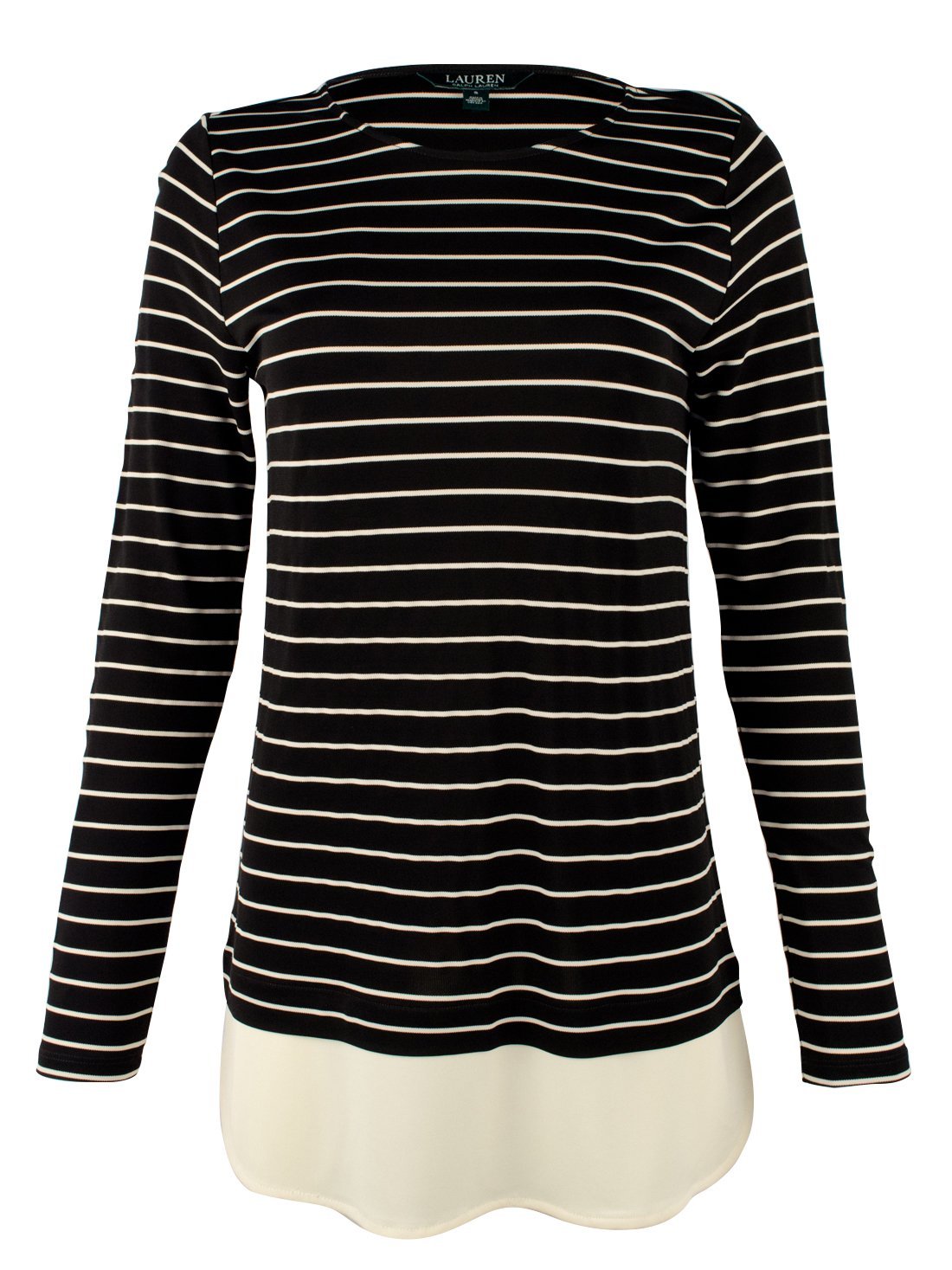 Lauren Ralph Lauren Women's Petite Striped Contrasting Underlayer Top