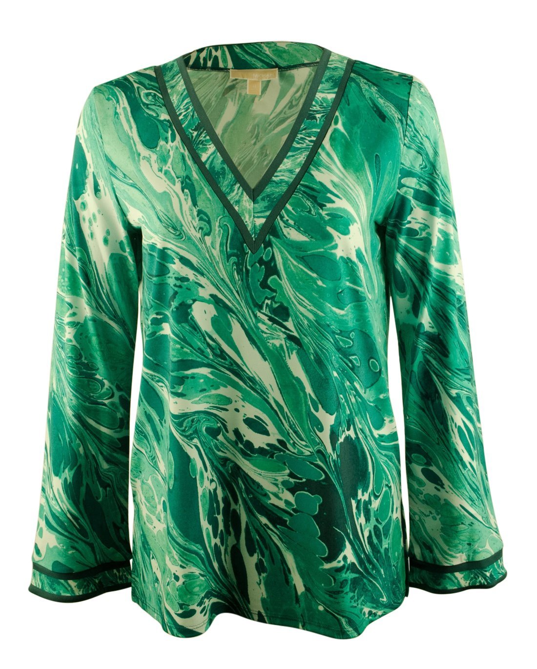 Michael Kors Women's Long Sleeve Printed V Neck Tunic Top
