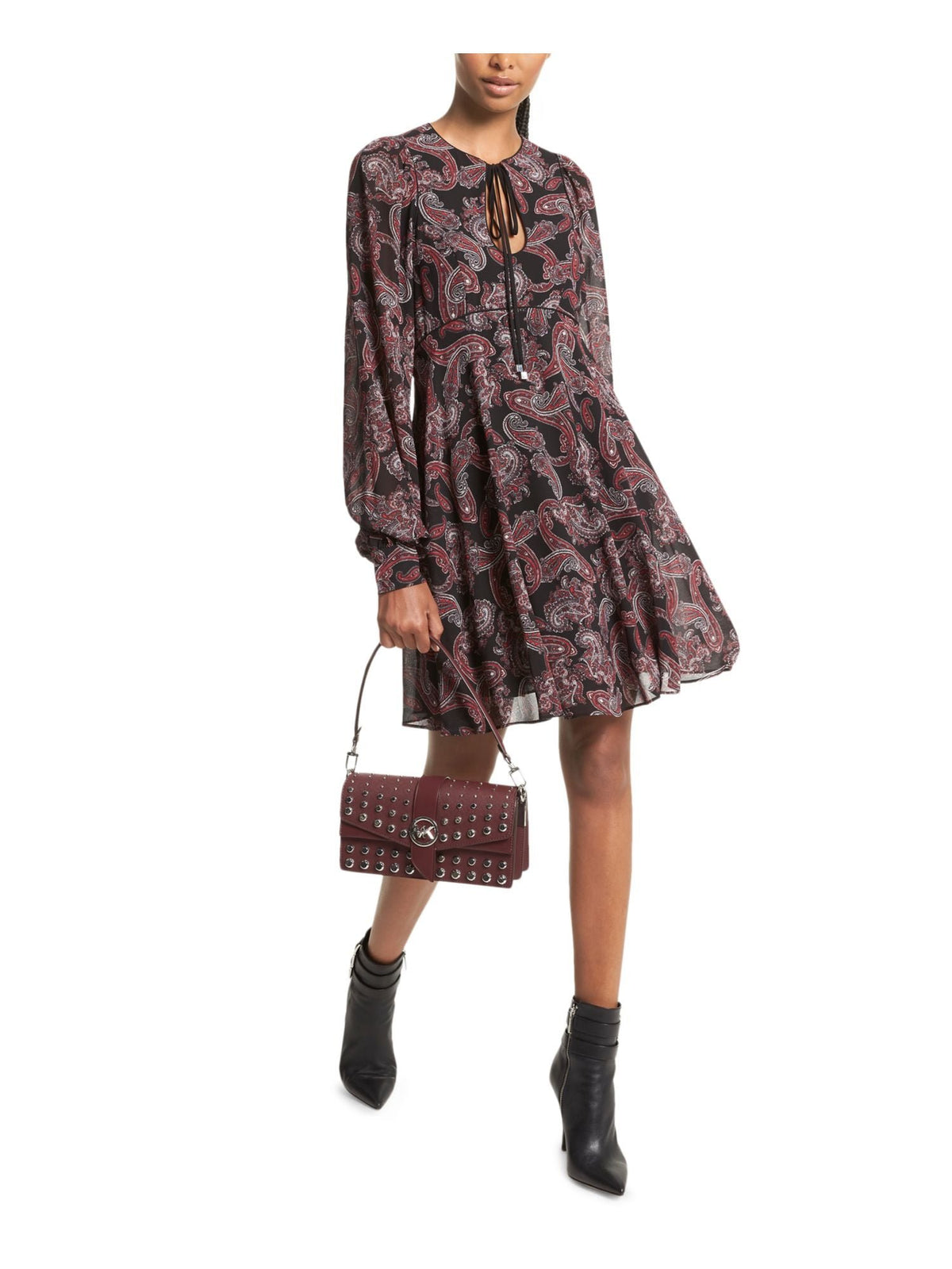 MICHAEL MICHAEL KORS Womens Black Zippered Lined Cut Out Paisley Long Sleeve...
