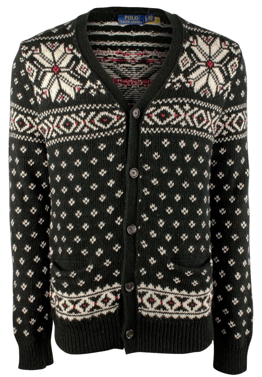 Polo Ralph Lauren Men's Fair Isle Long Sleeve Cardigan Sweater Black Multi