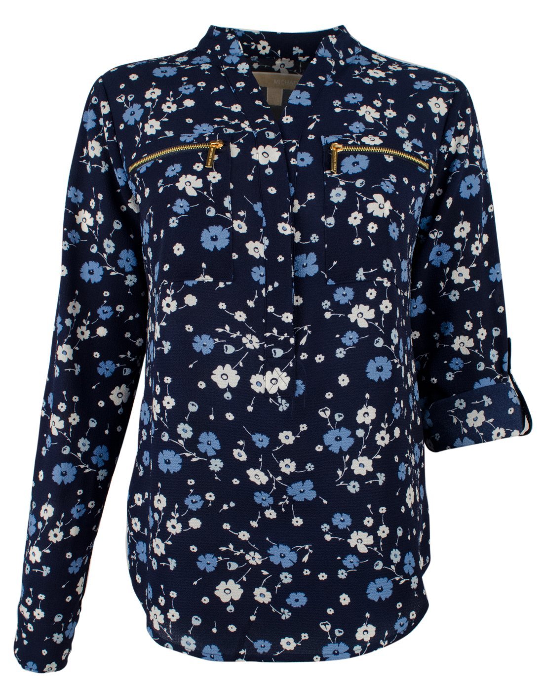 Michael Kors Women's Floral Print Pebble Crepe Zip Pocket Top B XS