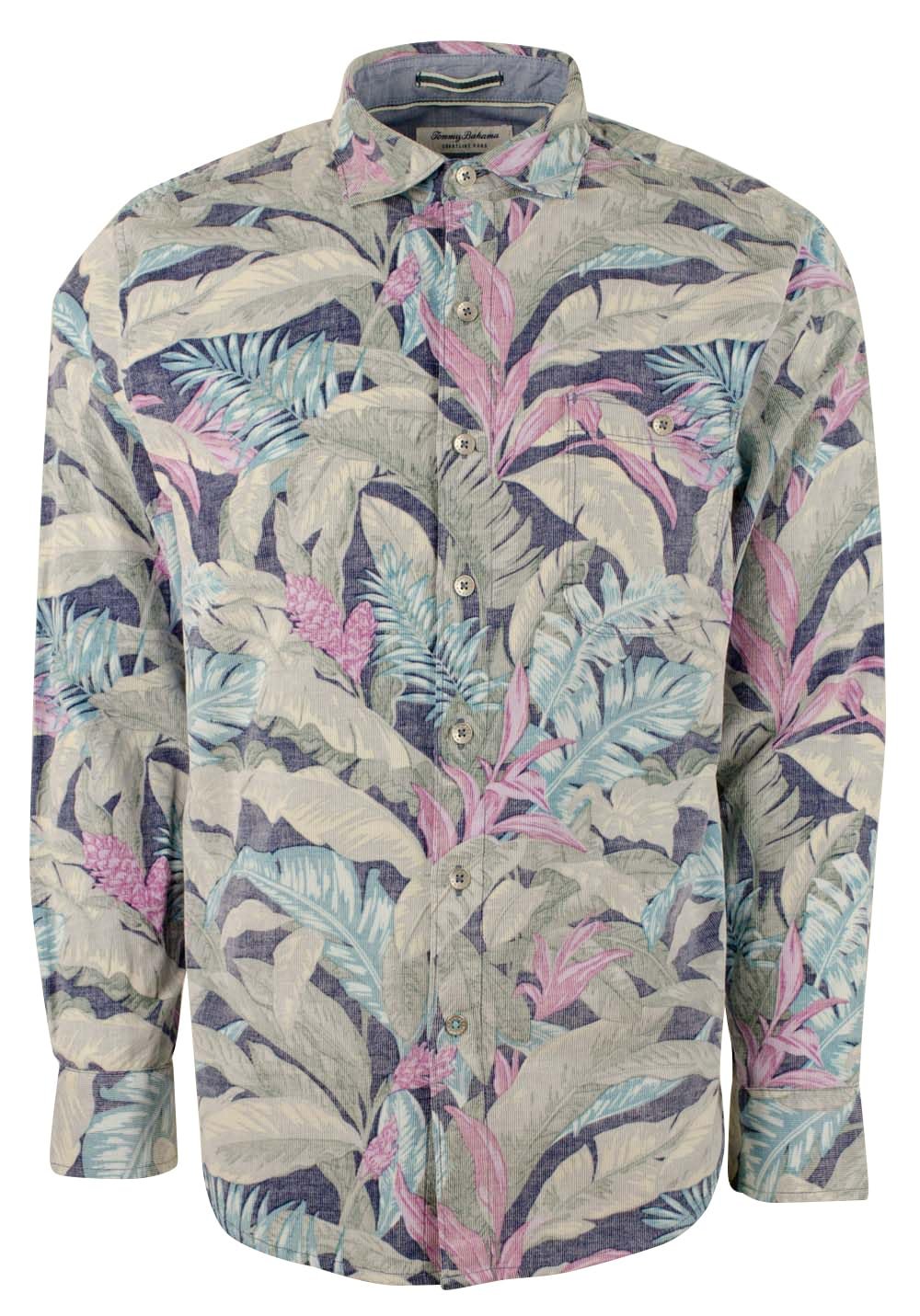 Camisa de pana con botones y estampado de hojas Coastline de Tommy Bahama para hombre, talla mediana