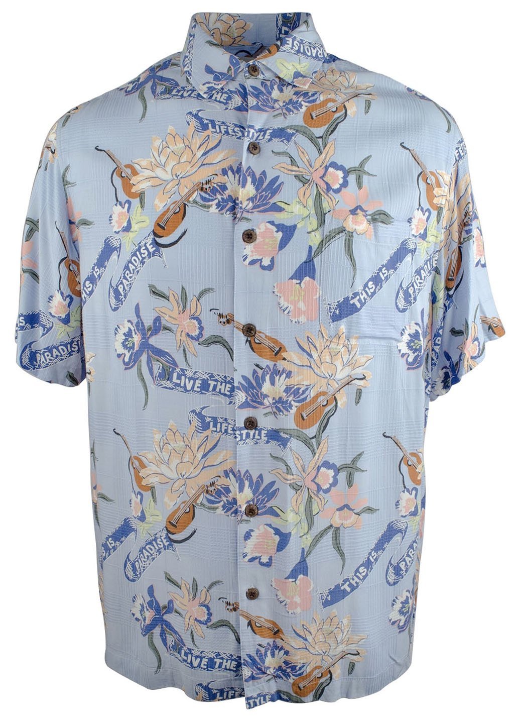 Caribbean Men's Ukelele Print Woven Short Sleeve Shirt Multicolor Large