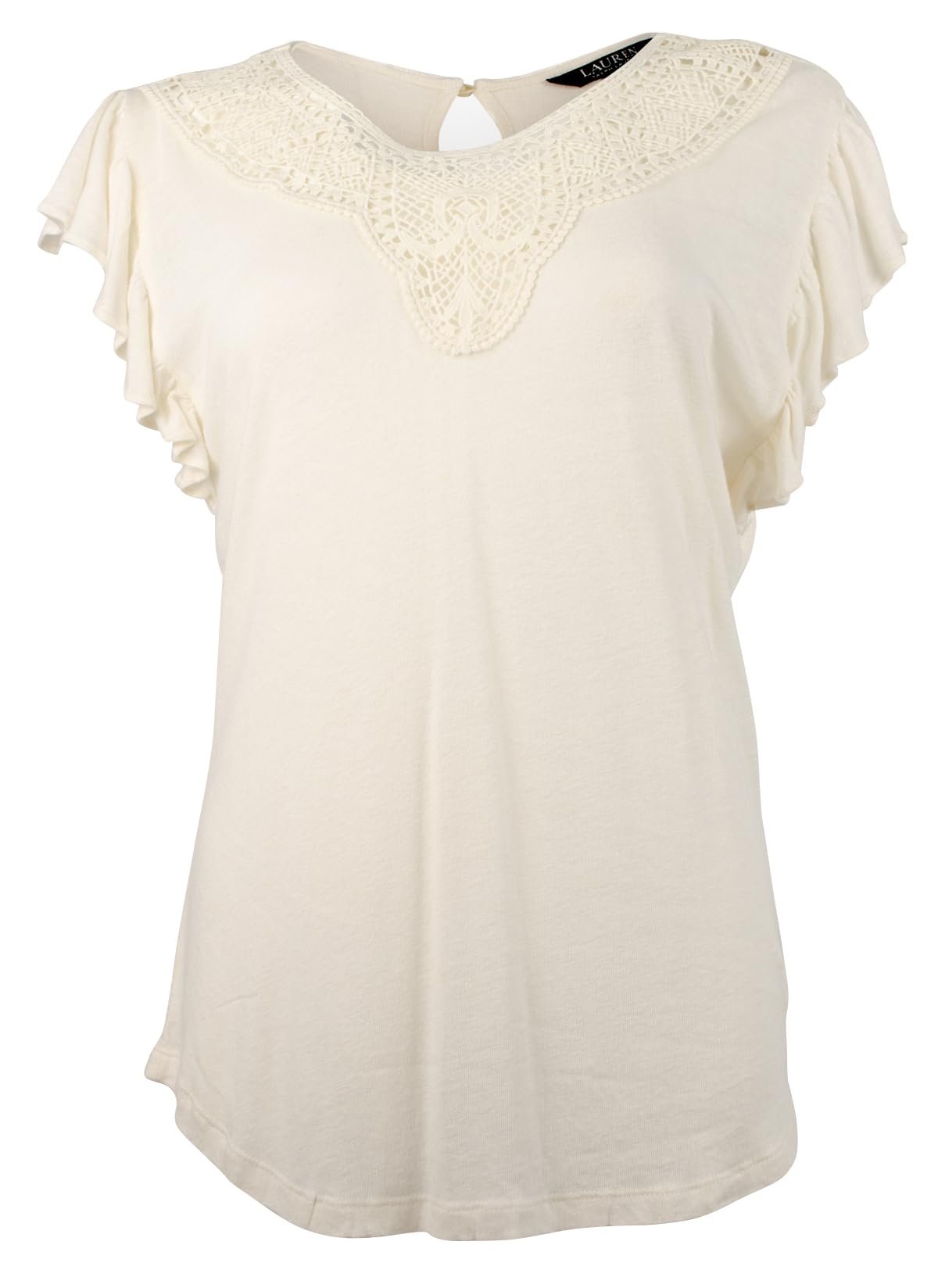 Lauren Ralph Lauren Womens Linen Crochet Trim Blouse Ivory L