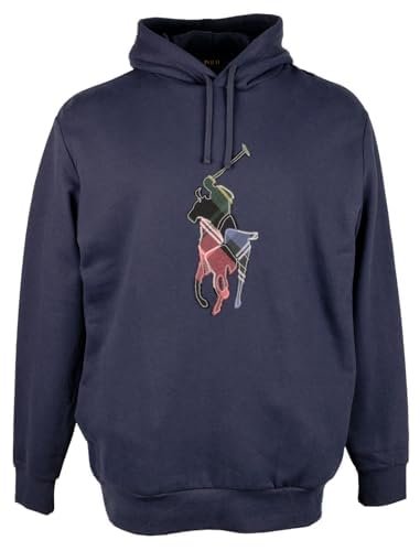 POLO RALPH LAUREN Men's Big & Tall The RL Fleece Big Patchwork Pony Hoodie 4XLT Navy