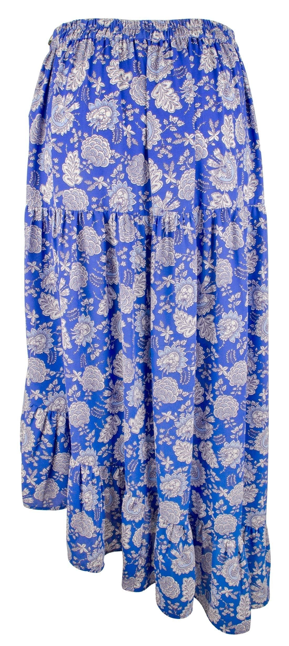 Vince Camuto Women's Plus Size Asymmetrical Paisley Tiered Maxi Skirt Blue