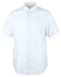 Southern Tide Erkek Trim Fit Dokuma Kısa Kollu Gömlek Orta Okyanus Mavisi