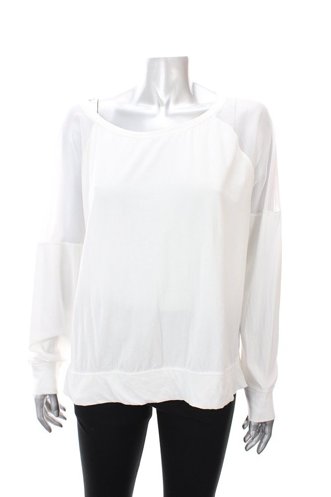 Ralph Lauren Women's Long Sleeve Mesh Shoulder Top Shirt Wht XL