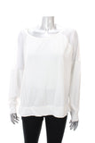 Ralph Lauren Women's Long Sleeve Mesh Shoulder Top Shirt Wht XL