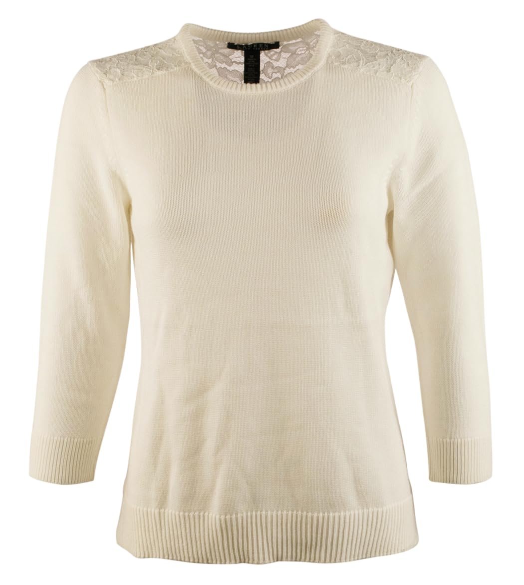 Ralph Lauren Women's Lace Trim Crewneck Pullover Sweater Prl XS
