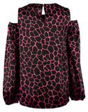 Michael Kors Women's Plus Giraffe Print Long Cold Shoulder Blouse Top