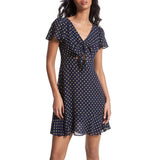 Michael Kors Women's V Neck Short Flutter Sleeve Tiered Ruffled Hem Fit and