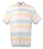 Camisa Tommy Bahama de manga corta con rayas de sarape de lino color arena para hombre, talla mediana