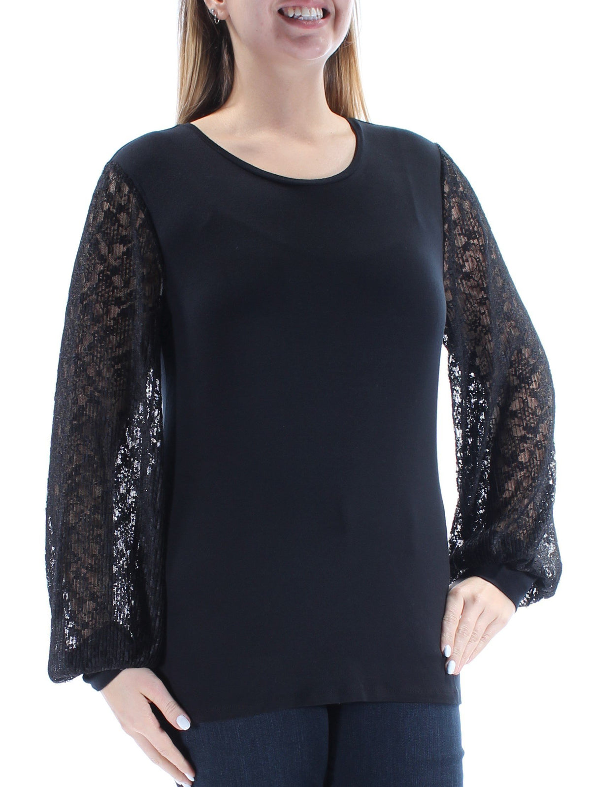 Lauren Ralph Lauren Women's Lace Bishop Sleeve Jersey Shirt
