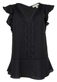 Michael Kors Women's Lace Trimmed V Neck Top BLK XS