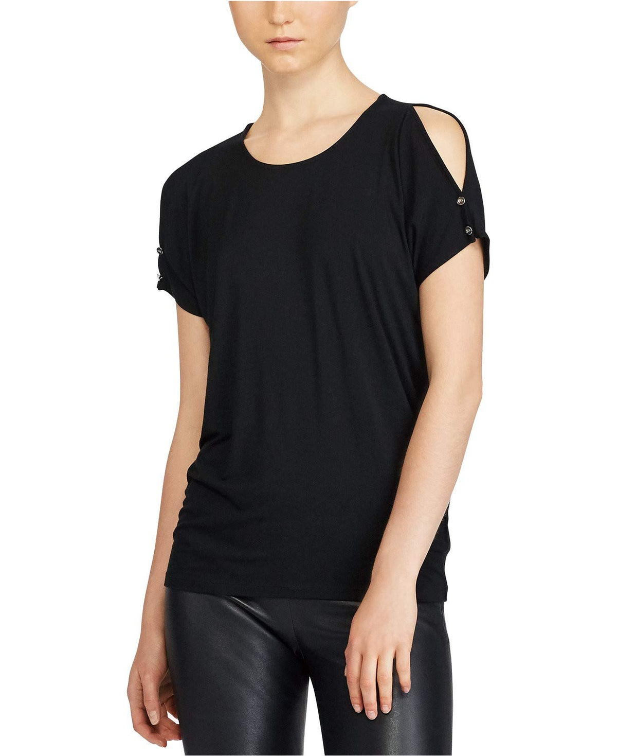 Lauren Ralph Lauren Women's Petite Cutout Button Shoulder Jersey Top