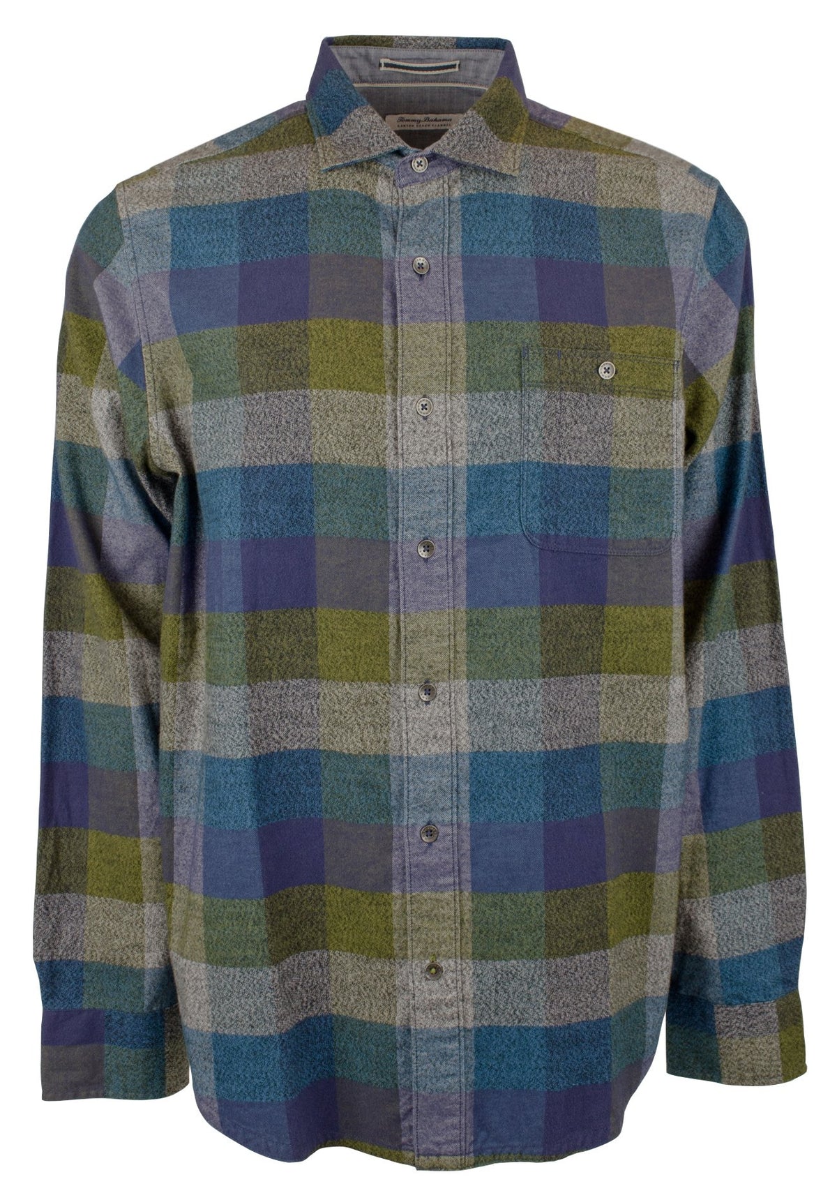 Camisa de franela de manga larga a cuadros Bonfire Canyon Beach de Tommy Bahama para hombre, talla grande y alta, color oliva quemado 4XB