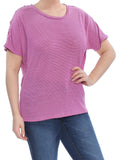 LAUREN RALPH LAUREN Womens Linen Striped Pullover Top Pink L